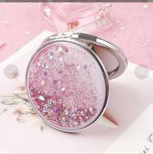 Pink Glitter & Hearts Compact Mirror